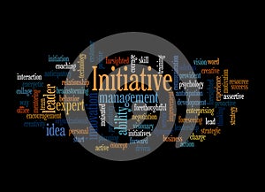 Word Cloud with INITIATIVE concept, isolated on a black background