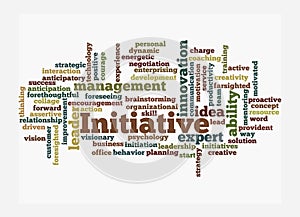 Word Cloud with INITIATIVE concept, isolated on a white background