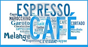Word Cloud international specialities of Coffee