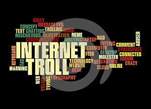 Word Cloud with INTERNET TROLL concept, isolated on a black background