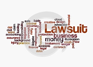 Word Cloud with LAWSUIT concept, isolated on a white background