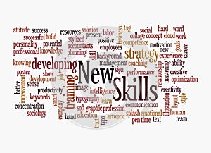 Word Cloud with NEW SKILLS concept, isolated on a white background