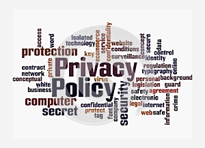 Word Cloud with PRIVACY POLICY concept, isolated on a white background