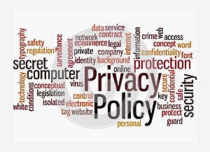 Word Cloud with PRIVACY POLICY concept, isolated on a white background