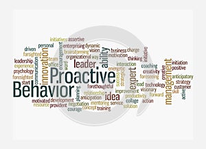 Word Cloud with PROACTIVE BEHAVIOR concept, isolated on a white background