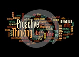 Word Cloud with PROACTIVE THINKING concept, isolated on a black background