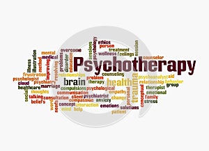 Word Cloud with PSYCHOTHERAPY concept, isolated on a white background