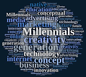 Word cloud relating to Millennials.