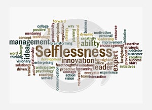 Word Cloud with SELFLESSNESS concept, isolated on a white background