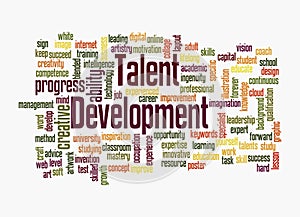 Word Cloud with TALENT DEVELOPMENT concept, isolated on a white background