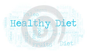 Word cloud with text Healthy Diet on a white background.