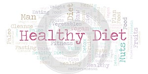 Word cloud with text Healthy Diet on a white background.