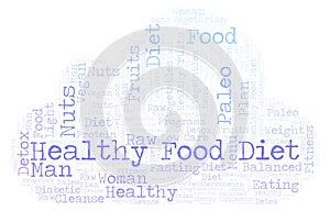 Word cloud with text Healthy Food Diet on a white background.