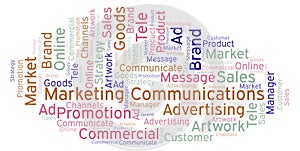 Word cloud with text Marketing Communications.