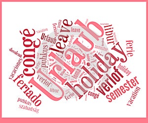 Word Cloud Vacation in different languages