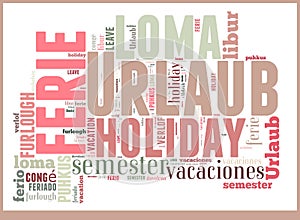 Word Cloud Vacation in different languages photo