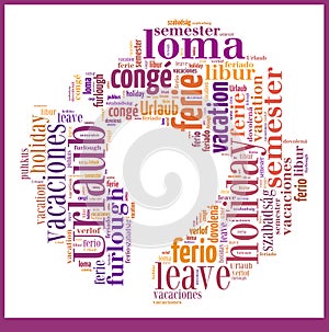 Word Cloud Vacation in different languages