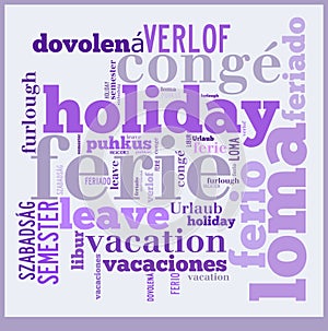 Word Cloud Vacation in different languages