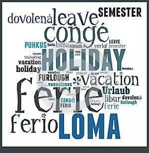 Word Cloud Vacation in different languages