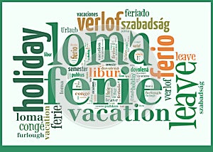 Word Cloud Vacation in different languages