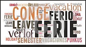 Word Cloud Vacation in different languages