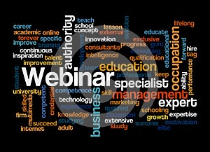 Word Cloud with WEBINAR concept, isolated on a black background