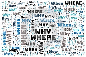 Word Cloud - Who, What, Where, When, Why and How on white background