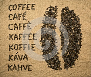 Word coffee with coffee bean photo