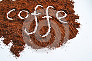 The word coffee written against scattered natura