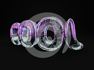 Word COOL made from ice letters on black background. 3d renderin