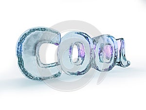 Word COOL made from ice letters on white background. 3d renderin