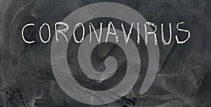 Word coronavirus, written on the blackboard photo