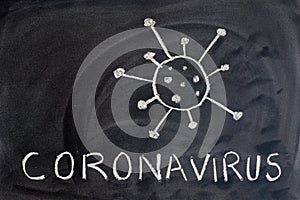 The word coronavirus written on the blackboard with a chalk photo