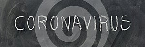 Word coronavirus, written on the blackboard photo