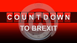 The word Countdown To Brexit on red gradient background. Design illustration.