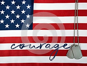 Word courage and dog tags