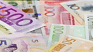 Word currency Yuan, US Dollar and Euro bank notes business background