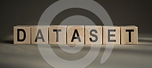 The word Dataset written in cubes on a black background photo