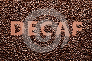 Word Decaf in coffee beans