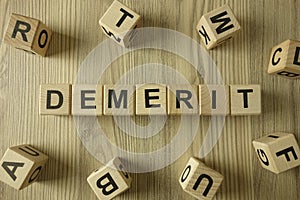 Word demerit from wooden blocks