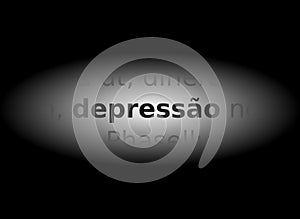 Word depression highlighted by light, gray tones, portuguese, isolated.