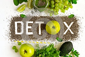 Word detox is made from chia seeds. Green smoothies and ingredie photo