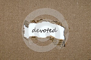 The word devoted appearing behind torn paper