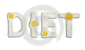 The word DIET from fried egg