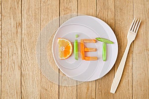 Word Diet, written on a plate of cut fresh fruits