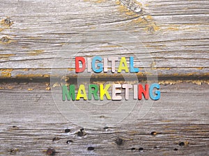 Word Digital Marketing on wood