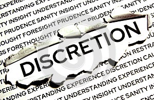 The word discretion in the middle of a sheet of paper is released from judiciousness and forethought