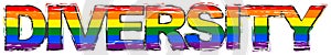 Word DIVERSITY with pride rainbow flag symbol of LBGT under it, distressed grunge look