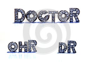 Word DOCTOR / DR on white background photo