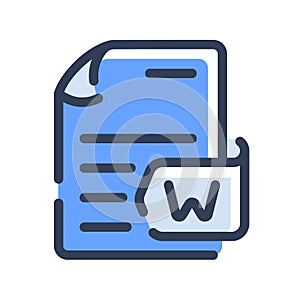 Word document file paper docs format single isolated icon with dash or dashed line style